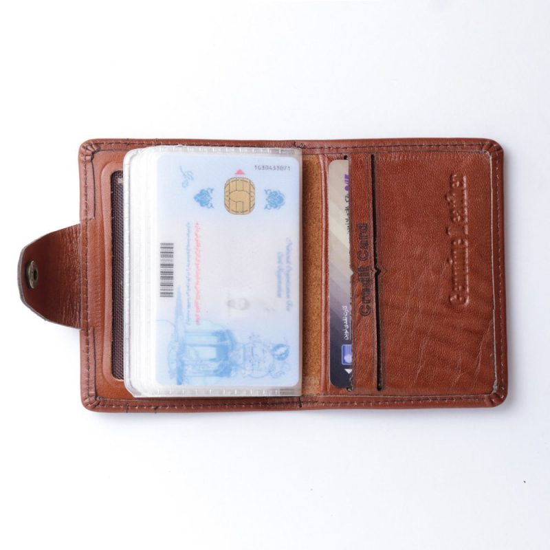 کیف جا کارتی چرم طبیعی دیزل عسلی کد 196