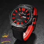 ساعت مردانه نیوی فورس بند برزنت مشکی قرمز 9066/1 از نمای بالا