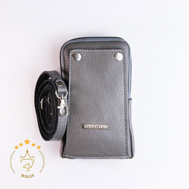 کیف چرم اصل بادی بگ چرمسال بزرگ خاکستری