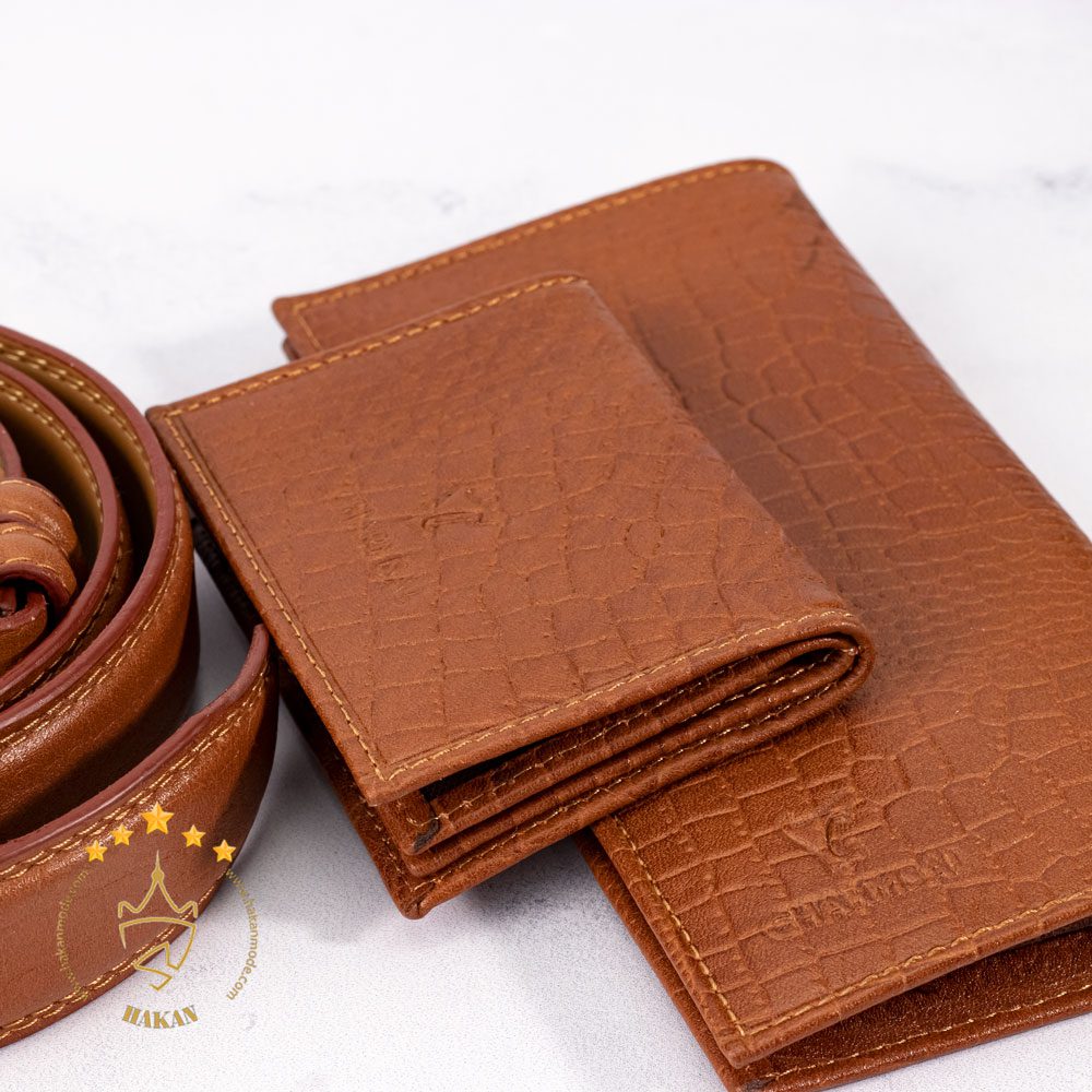 ست 3 تکه لاکچری چرمسال کیف کتی رنگ عسلی