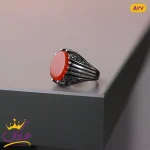 انگشتر مردانه نقره ای نگین قرمز از رو به رو