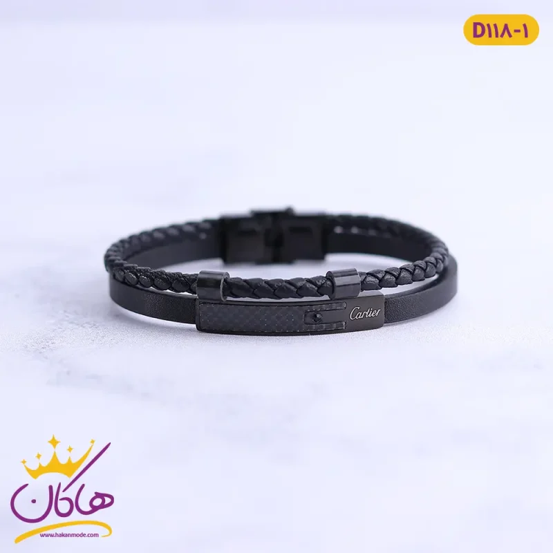 دستبند چرم دو لاین بافت کارتیر از نمای رو به رو