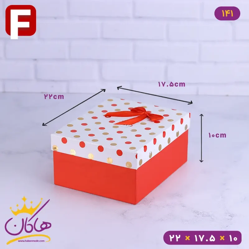 جعبه هدیه قرمز و سفید خال خالی مدل F
