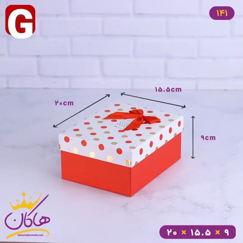 جعبه هدیه قرمز و سفید خال خالی مدل G