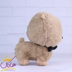 عروسک سگ پاپیون دار پشمالو قهوه ای از نمای بغل