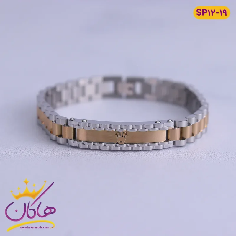 دستبند مردانه استیل رولکس نقره ای رزگلد