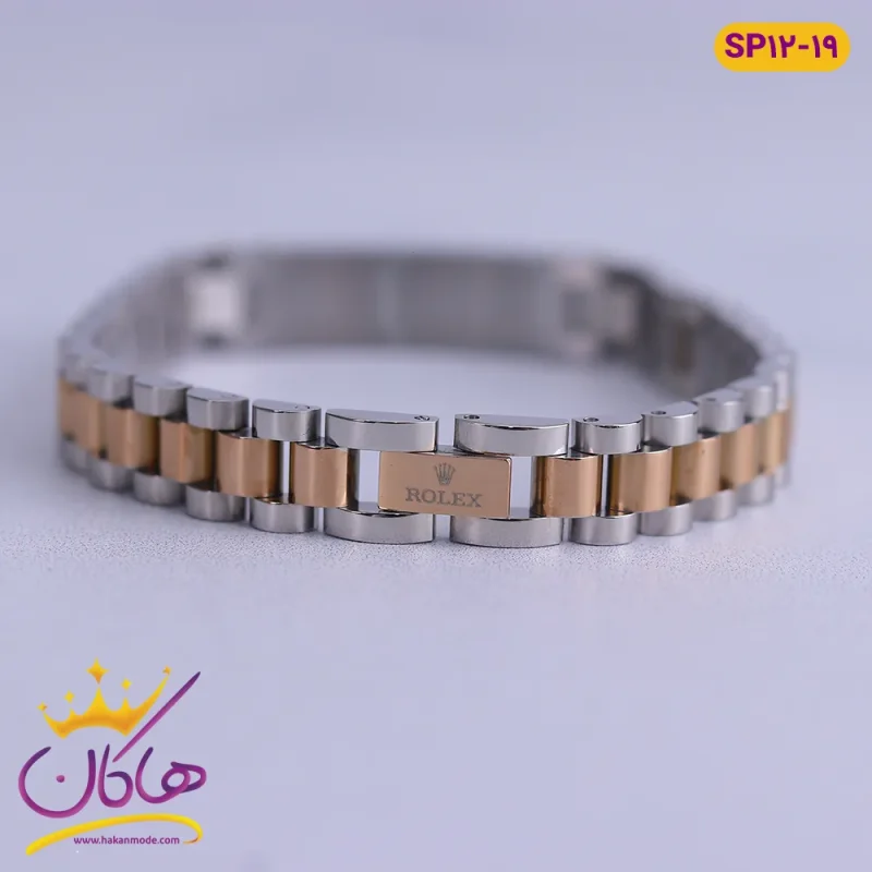 دستبند مردانه استیل رولکس نقره ای رزگلد
