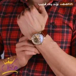 ساعت اتوماتیک پتک فیلیپ رزگلد بند چرم نمای روی دست