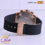 ساعت هابلوت مردانه کرنوگراف رزگلد مشکی صفحه اسکلتون 888/83 نمای بسته قفل