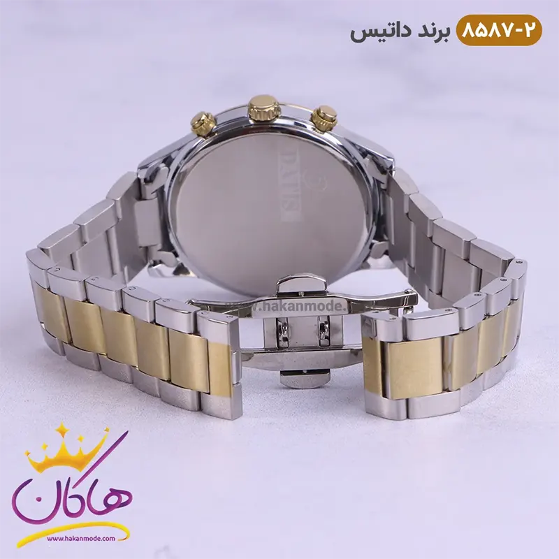 ساعت مردانه داتیس فلزی نقره ای طلایی 8587/2 3 قفل ساعت مردانه داتیس فلزی نقره ای طلایی 8587/2