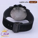 ساعت هابلوت مردانه بند رابر مشکی صفحه مشکی کرنوگراف 888/103 نمای بسته قفل