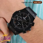 ساعت هابلوت مردانه بند رابر مشکی صفحه مشکی کرنوگراف 888/103 نمای نزدیک روی دست