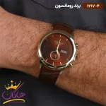 ساعت رومانسون مردانه بند چرمی 1217/4 نمای روی دست از نزدیک
