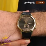 ساعت رومانسون مردانه بند چرمی 1217/6 نمای روی دست از نزدیک