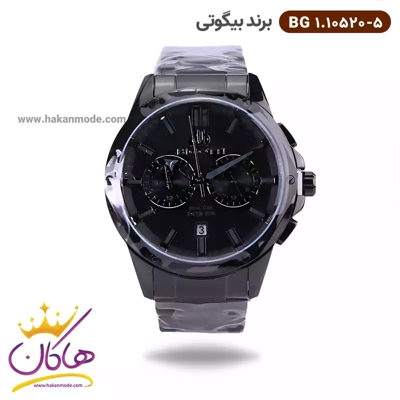 ساعت بیگوتی مردانه فلزی دو زمانه مشکی کد BG.1.10520-5 ساعت بیگوتی مردانه فلزی دو زمانه مشکی کد BG.1.10520-5