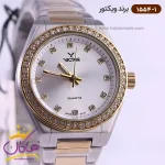 ساعت ویکتور زنانه فلزی قاب طلایی نگین دار 1554/1 از نمای نزدیک