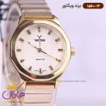 ساعت ویکتور زنانه فلزی طلایی صفحه طرح دار 1560/3 نمای نزدیک