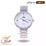 ساعت ویکتور زنانه فلزی تمام نقره ای قاب نگین 1562/1