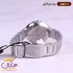 ساعت ویکتور زنانه فلزی تمام نقره ای قاب نگین 1562/1 نمای بسته قفل