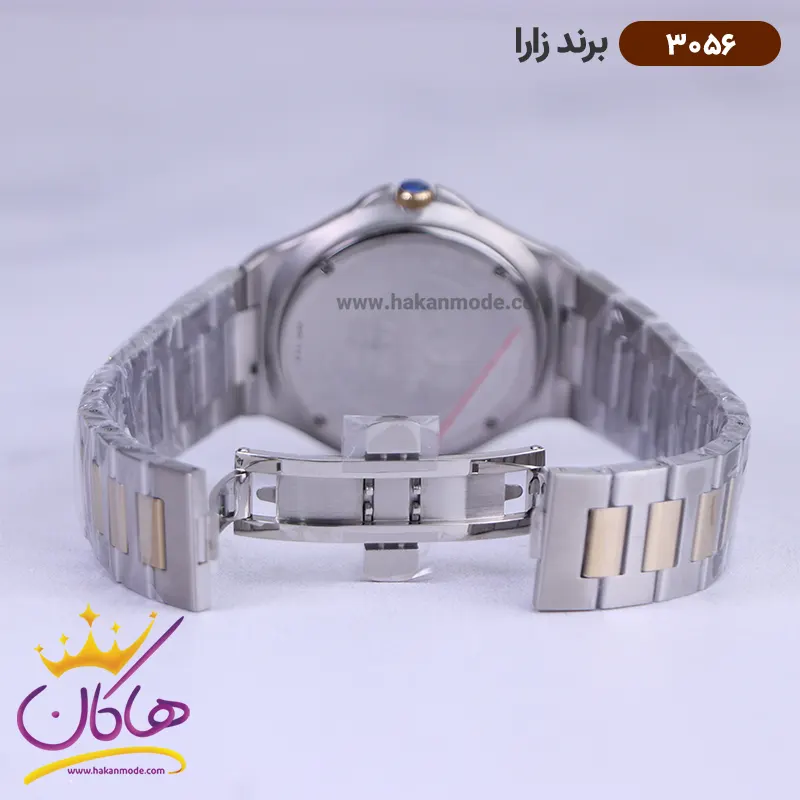قفل ساعت زارا بند فلزی مردانه نقره ای طلایی صفحه سفید 3056