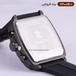 پشت ساعت فروچی مردانه بند رابر مشکی قاب مربع کرنوگراف 23001s/1