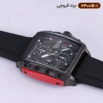 نمای باز ساعت فروچی مردانه بند رابر مشکی قاب مربع کرنوگراف 23001s/1
