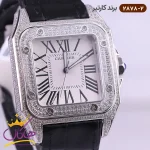 صفحه ساعت کارتیر مردانه بند چرم مشکی قاب فول نگین 2878/2
