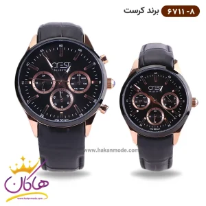 ساعت کرست ست بند چرمی مشکی فول دیت 6711/8