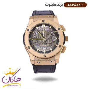 ساعت هابلوت مردانه بند رابر صفحه اسکلتون قاب رزگلد 582888/1