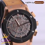 ساعت هابلوت مردانه بند رابر کرنوگراف صفحه اسکلتون قاب مشکی 582888/2 نمای نزدیک