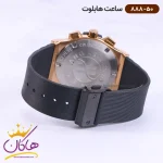 ساعت هابلوت مردانه بند رابر مشکی کرنوگراف اندکس رزگلد 888/50 نمای بسته