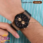 ساعت هابلوت مردانه بند رابر مشکی کرنوگراف اندکس رزگلد 888/50 نمای روی دست