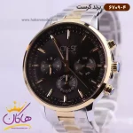 صفحه ساعت کرست مردانه فلزی قاب طلایی صفحه مشکی 6709/4