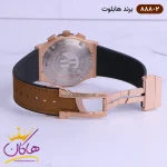 ساعت هابلوت مردانه بند جیر قهوه‌ ای کرنوگراف نمای باز قفل