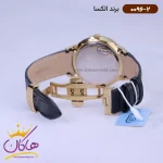 ساعت الکسا مردانه بند چرم مشکی قاب طلایی 0096/2 نمای باز قفل