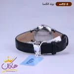 ساعت الکسا زنانه بند چرم مشکی قاب نقره ای 0097/6 نمای بسته قفل