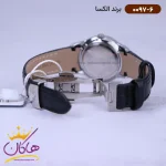 ساعت الکسا زنانه بند چرم مشکی قاب نقره ای 0097/6 نمای باز قفل