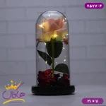 حباب شیشه ای چراغ دار گل صورتی همراه با کابل حالت روشن