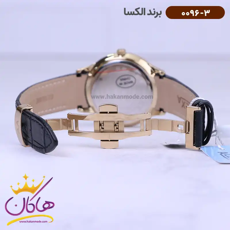 ساعت الکسا ست بند چرم مشکی 0096-0097 2 ساعت الکسا مردانه بند چرم مشکی 0096/3 نمای باز قفل