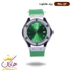 ساعت هابلوت زنانه بند رابر سبز قاب نگین دار 460/13