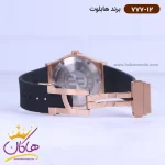 ساعت هابلوت مردانه بند رابر قاب رزگلد 777/12 نمای باز قفل