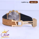 ساعت هابلوت مردانه بند جیر عسلی کرنوگراف 888/127 نمای باز قفل