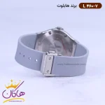 ساعت هابلوت زنانه بند رابر طوسی قاب نگین دار L460/7 نمای بسته قفل