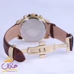ساعت الگانس عقربه ای مردانه بند چرم قهوه ای قاب طلایی G2097/6