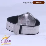 ساعت هابلوت زنانه بند جیر طوسی قاب نگین دار 460/15 نمای بسته قفل