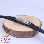 دستبند چرم بافت مشکی مردانه مونت بلانک پلاک نقره ای