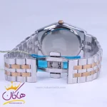 ساعت مچی مردانه بند استیل نقره ای رزگلد صفحه سورمه ای سولیدا 2140