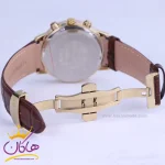 ساعت الگانس عقربه ای مردانه بند چرم قهوه ای قاب طلایی G2095/6