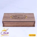 جعبه ست کمربند و کیف جاکارتی چرم مردانه فراگامو مشکی 50