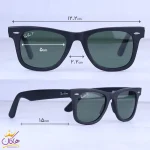 ابعاد عینک آفتابی ری بن مشکی شیشه سبز پلاریزه RB2140